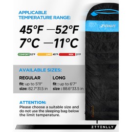 ZTTENLLY Down Sleeping Bag for Adults - Lightweight and Compact for Backpacking, Camping and Hiking - 45-52 Degree and 4-Season Sleeping Bag for Cold Weather