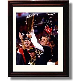 Ohio State Football National Championship Autograph Promo Print - Coach Urban Meyer with Championship Trophy - Framed 8x10