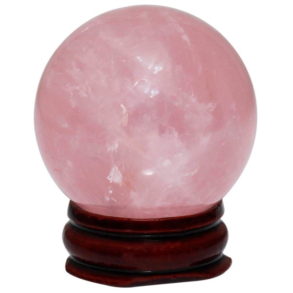 mookaitedecor Natural Rose Quartz Crystal Ball with Wooden Stand, Healing Crystal Stone Balls for Fengshui, Meditation, Reiki, Chakra Balancing, Healing, Home & Office Decoration, 60-65 mm