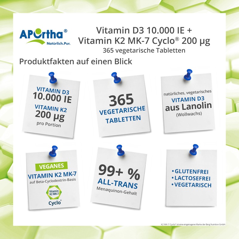 APOrtha Vitamin D3 10,000 IU + 200 μg K2 99+%