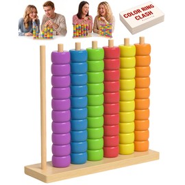 Color Match Challenge Game, Wooden Fast-Paced Pattern Matching Ring Stack Puzzle with Challenge Cards for 2 Players, Fun Party, Family Game Night Activity, Interactive Matching Play (1 Pack)
