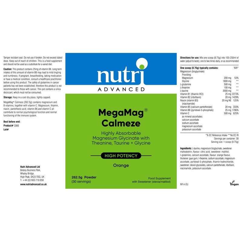 Nutri Advanced MegaMag Calmeze Magnesium Glycinate Powder - Supports The