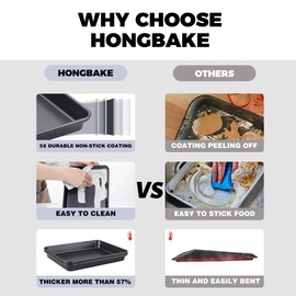 HONGBAKE 2 Pack 9.7X7.5" Toaster Oven Pans for Baking, 57% Thicker Nonstick 1/8 Cookie Sheet Pan Set, Small Baking Tray, Dishwasher Safe and Heavy Duty, Black