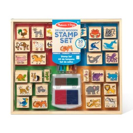 Melissa & Doug Juego deluxe de sellos de madera, sellos de animales, almohadillas de tinta de colores lavables, desarrolla la coordinación mano ojo, 38 piezas, 31.115 cm alto x 36.83 cm ancho x 3.81 cm largo