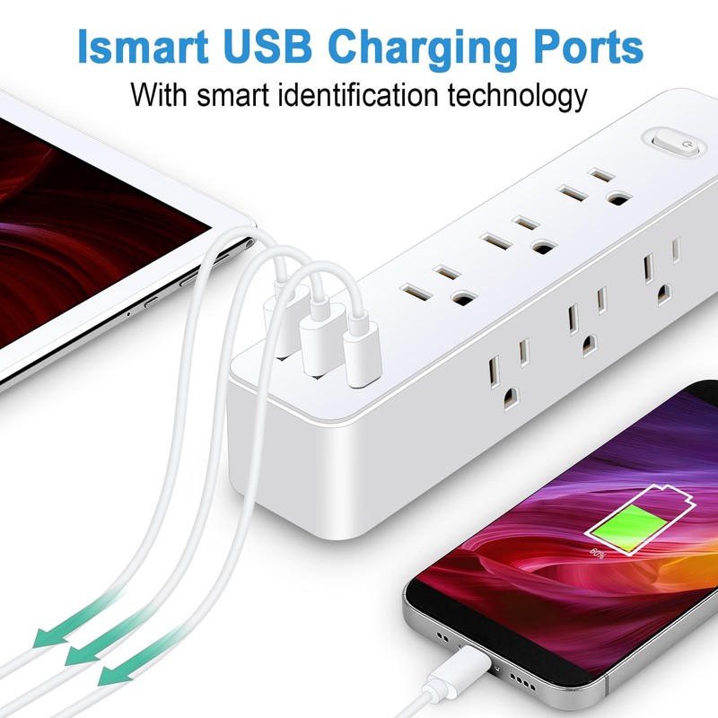 Romatico Power Strip Surge Protector, 12-in-1 Power Bar with Multiple