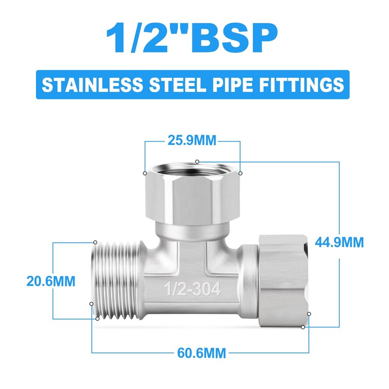 ERGAOBOY 2 Pcs 304 Stainless Steel 3 Way Left&Top 2