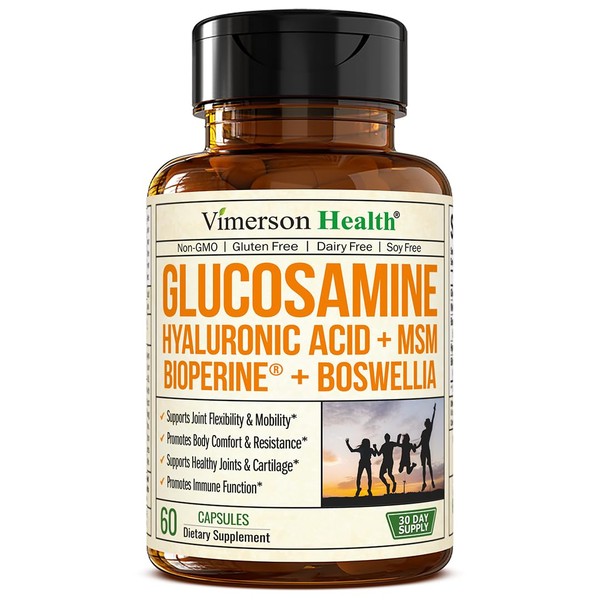 Glucosamine Sulfate with Hyaluronic Acid, Bioperine, MSM & Boswellia. 5-in-One