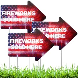 Memorywuu 3 Pcs Fireworks Sold Here Yard Sign 250th Anniversary Independence Day Arrow Single Sided Yard Signs 15" x 12" with Metal Stakes Advertise Your Business for Front Door Garden Lawn