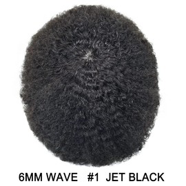 Healthlif Hair Unit for Black Men Afro Toupee Brazilian PU Skin Hair System For Black Men Hairpiece PU Injection 6MM Afro Wave #1 Jet Black