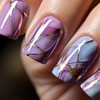 Purple Stripe Fake Nails Short Square Press on Nails Full
