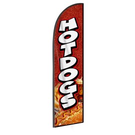 Hotdogs Feather Flag Banner - 11.5x2.5 Ft Advertising Swooper Flag for Outdoor Business and Events Promotion - Hotdogs Signs Windless Full Sleeve Banner for Restaurants, Diners, Markets