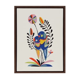 Kate and Laurel Sylvie Rainbow Lorikeet Framed Canvas Wall Art by Rachel Lee of My Dream Wall, 18x24 Walnut Brown, Mid-Century Art for Wall