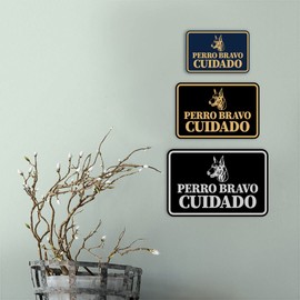 Signs ByLITA Classic Framed Perro Bravo Cuidado Graphic Spanish Security Sign (Black Gold) - Large