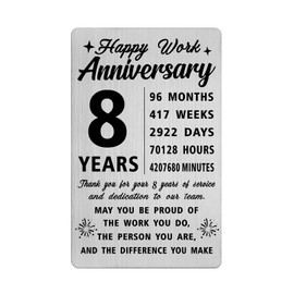 Richesele 8th Work Anniversary Cards - Happy 8 Year Work Anniversary Engraved Wallet Card - 8 Years 8th Work Anniversary Decorations