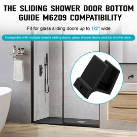 M6209 Sliding Shower Door Bottom Guide 1/2" Wide Fit for Glass Sliding Doors, Shower Door Divider Guide, Shower Door Plastic Track Guide with Screw Replacement Parts, Black, 2 Pack