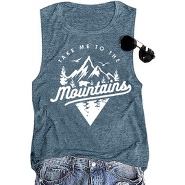 Take Me to Mountain Adventure Tank Top for Women Summer Camping Outdoor Travel Hiking Sleeveless Funny Bird Animal Graphic Tops Loose Fit Cotton Vacation Holiday Shirts Blue,M