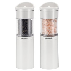 GATGOODS Electric Salt and Pepper Grinder Set, 2 Pack - Detachable & Dishwasher-Safe Container, Stainless Steel Grinding Shaft, LED Light - Battery Powered Automatic Mills, Salt & Pepper Shakers