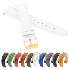 MARCHEL Gold Croco LM Leather Strap Black Blue White Brown Red Green Crocodile Pattern Cowhide Leather Watch Strap Golden Clasp, White, Classic