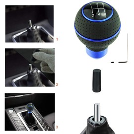 Lunsom Leather Gear Stick Knob 5-Speed Shift Head Manual Shifter Shifting Handle Accessory for Most Automatic MT Cars, Truck (Black&Blue)