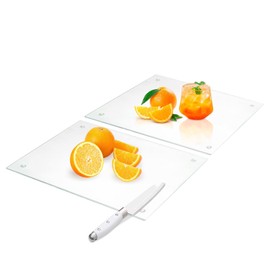 VSAR House Tempered Glass Cutting Boards for Kitchen, 2Pcs 16"x12" Clear Glass Cutting Boards With Non-Slip Foot, Scratch Resistant and Heat Resistant Glass Chopping Boards, Easy to Clean