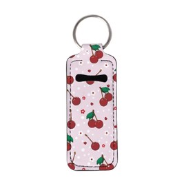 Baxinh Cherry Printed Chapstick Holder Keychain, Neoprene Chapstick Lip Balm Holder Lipgloss Lipstick Holder Keychains for Lipstick, Chapstick, Lip Balm, Lanyard