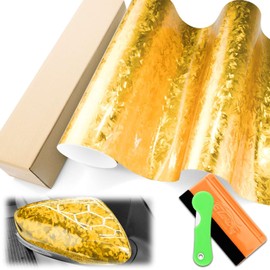 1FTx5FT 24K Chopped Forged Carbon Fiber Textured Gloss Gold Vinyl Wrap Auto Car Sticker Decal Sticker Film Sheet Bubble Free Air Release Technology with Tool Set