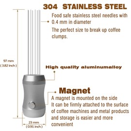 Walsunte WDT Tool Espresso Distributor - Magnetic Espresso Tools with 8 x 0.4mm 304 Stainless Steel Needles, Extra 3 Replaceable Needles, Precision Espresso Distribution Tool (Silver)