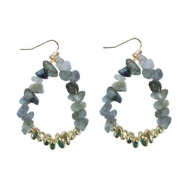 Teardrop Stone Beaded Dangle Earrings Colorful Natural Stone Bohemian Statement Hoop Earrings for Women Boho Holiday Party Jewelry-E1