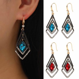 Allereya Vintage Square Sapphire Dangle Earrings Rhinestone Sapphire Drop Earrings Blue Topaz Earrings Sapphire Crystal Wedding Earrings Jewelry for Women and Girls (Blue)