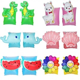 New Inflatable Arm Ring Buoyancy Cartoon Water Sleeves for Children 3D Armband - Blue Watermelon Pair 10ea