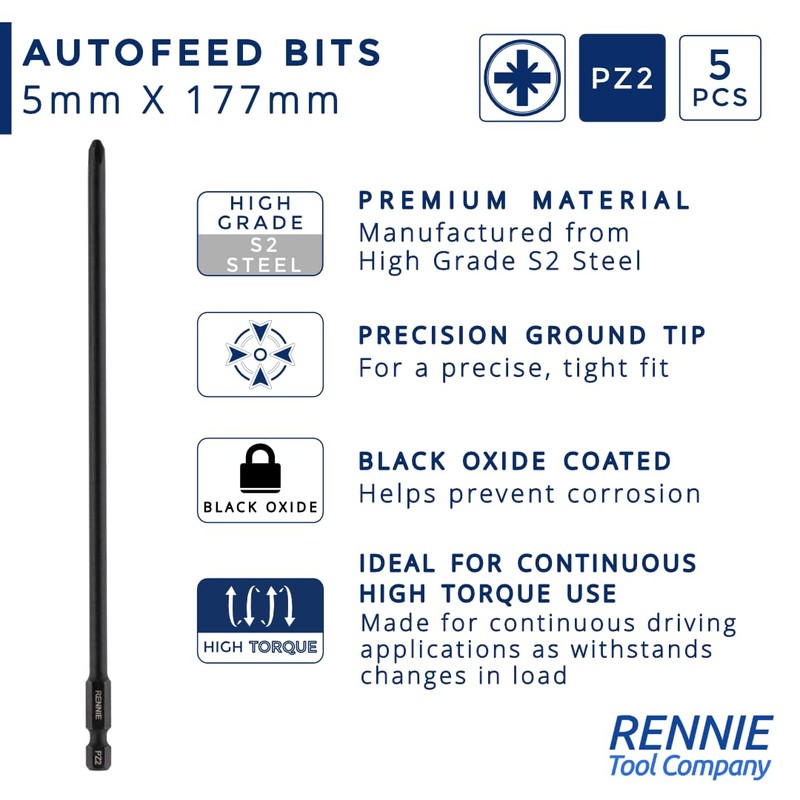 5 x Rennie Tools 177mm Long PZ2 Compatible with Makita