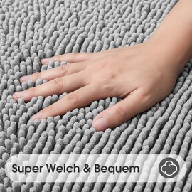 COMPOLICY Light Grey Bath Mat, Super Absorbent Bathroom Mat, Machine Washable Non, Slip Anti Mould, Shower Mats with 40 x 60CM, 1'' Chenille Microfiber Material for Bath Kitchen Living Room Door Mats