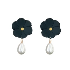 YUNXI Flower Stud Earrings Small Blossom Studs for Women Cute Floral Jewelry Valentine Day for Her (Black)