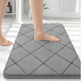 OLANLY Memory Foam Bath Mat 36x24, Ultra Soft and Absorbent Bathroom Mat, Machine Washable Bathroom Rugs, Comfortable, Thick Bath Rugs Carpet for Bathroom Floor, Tub and Shower, Grey