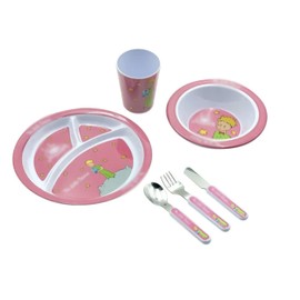 Set de Vajilla De Melamina Con Cubiertos, 6 piezas, "El Principito" (Rosa)