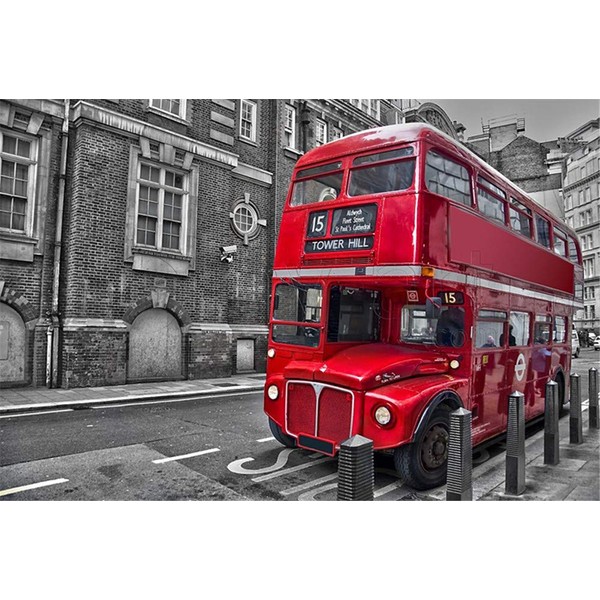 PROW® Premium Wooden 1000 Piece Safe Puzzles London Red Vintage Bus Size 30 * 20Inch Adult Jigsaw Puzzle Relax Your Mind Great Home Decoration