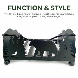 Rivers Edge Products Rivers Edge Products Paper Napkin Holder for Table - Steel Square Napkin Dispenser with Weighted Arm - Rustic Counter and Kitchen Table Decor for Home, Cabin, Bar - Lazer Cut Bear