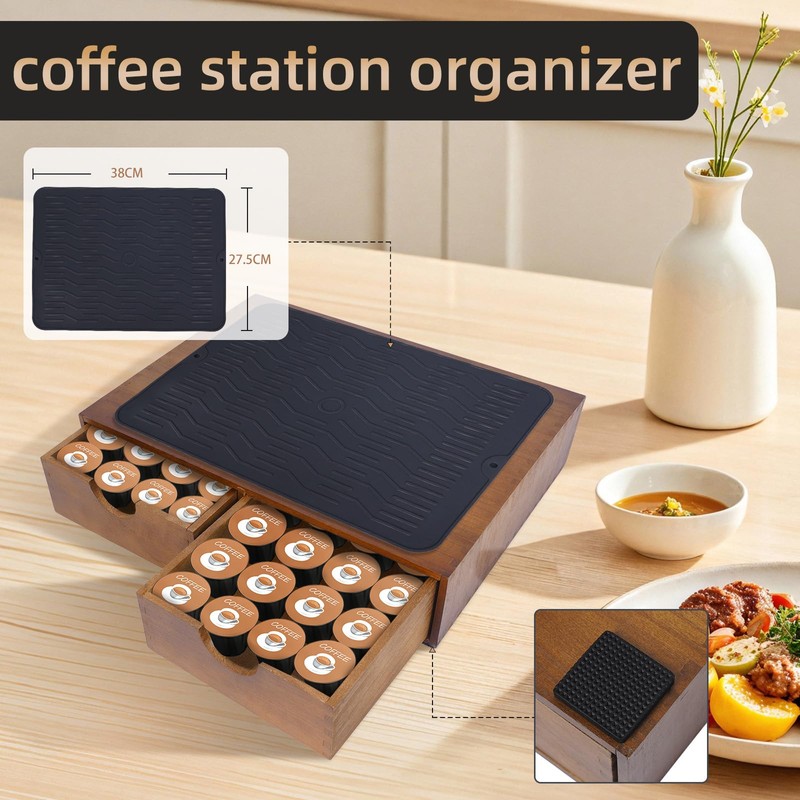 Wooden Coffee Pod Holder Drawer With Silicone Non-Slip Pad,K Cup