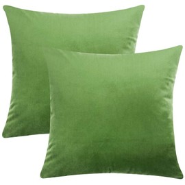 SWISSPACK 18"X 18" 4 PCS Velvet Soft Decorative Square Throw Pillow Case Cushion Covers Pillowcases for Livingroom Sofa Bedroom with Invisible Zipper 45X45 CMS, GRASS GREEN