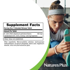 NaturesPlus Herbal Actives St John's Wort, Extended Release - 450 mg, 60 Vegan Tablets - Vegetarian, Gluten-Free - 60 Servings