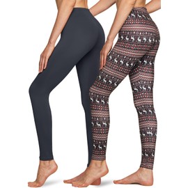 TSLA Women's Thermal Long Johns Underwear Pants, Fleece Lined Leggings, Winter Compression Tights, Heat Core 2p Charcoal/Christmas, Small