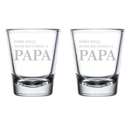 MIP Set of 2 Shot Glasses 1.75oz Shot Glass Pairs Well With Becoming A Papa New Baby Announcement Pregnancy Announcement Grandfather