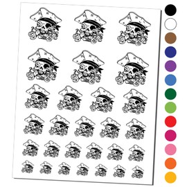 Pirate Skull with Octopus Tentacles Temporary Tattoo Water Resistant Fake Body Art Set Collection - Red (One Sheet)