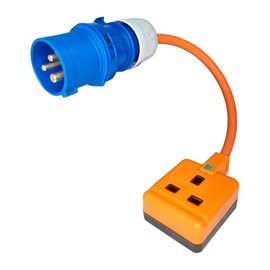 Fly Lead Converter Cable, 16A Plug to 13A Socket, Electrical Hookup Cable for Camping, Caravans, Motorhomes, Generators, Marine Applications. 16 Amp Power Supply to 13 Amp Socket (1m)