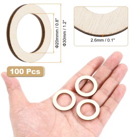 MECCANIXITY 1.2 Inch Unfinished Wood Rings Natural Wooden Ring Circle Flat Round Shape Ornaments Wooden Slices for Frames, DIY Crafting Projects, Painting, Home Decor, 100Pcs