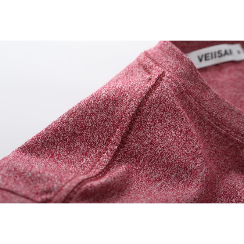 VEIISAR Men's Yarn-Dyed Cotton Stretch T-Shirt, Midweight，Red Gray 3XL