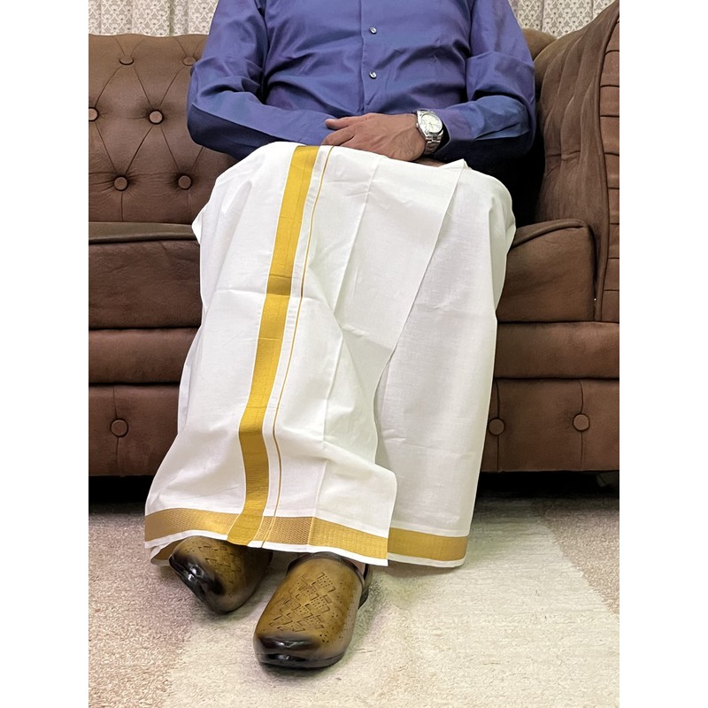 Cotton Dhoti Vesti Mundu 2 mtrs Color crema de una