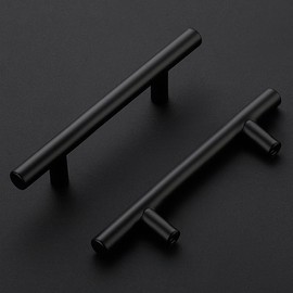 Ravinte Pack of 10 Black Furniture Handles, T Bar Handles for Kitchen Cabinets, 96 mm Hole Centre, Cabinet Handles, Rustproof Stainless Steel Furniture Door Handles