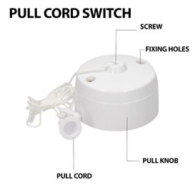 White Ceiling Pull Cord Switch 10A Round Light Switch for Bathroom or Toilet Long String Pull Cord Ceiling Mounted (1 Way)