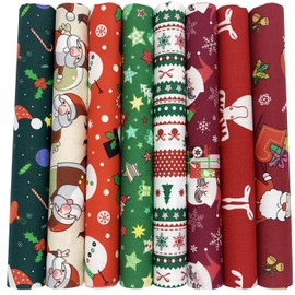 EDGEAM Pack of 8 Fabrics for Sewing 50 x 50 cm Cotton Fabric Patchwork Fabrics Package Quilting Fabrics for Quilting DIY Crafts Scrapbooking (Christmas Pattern Colourful)